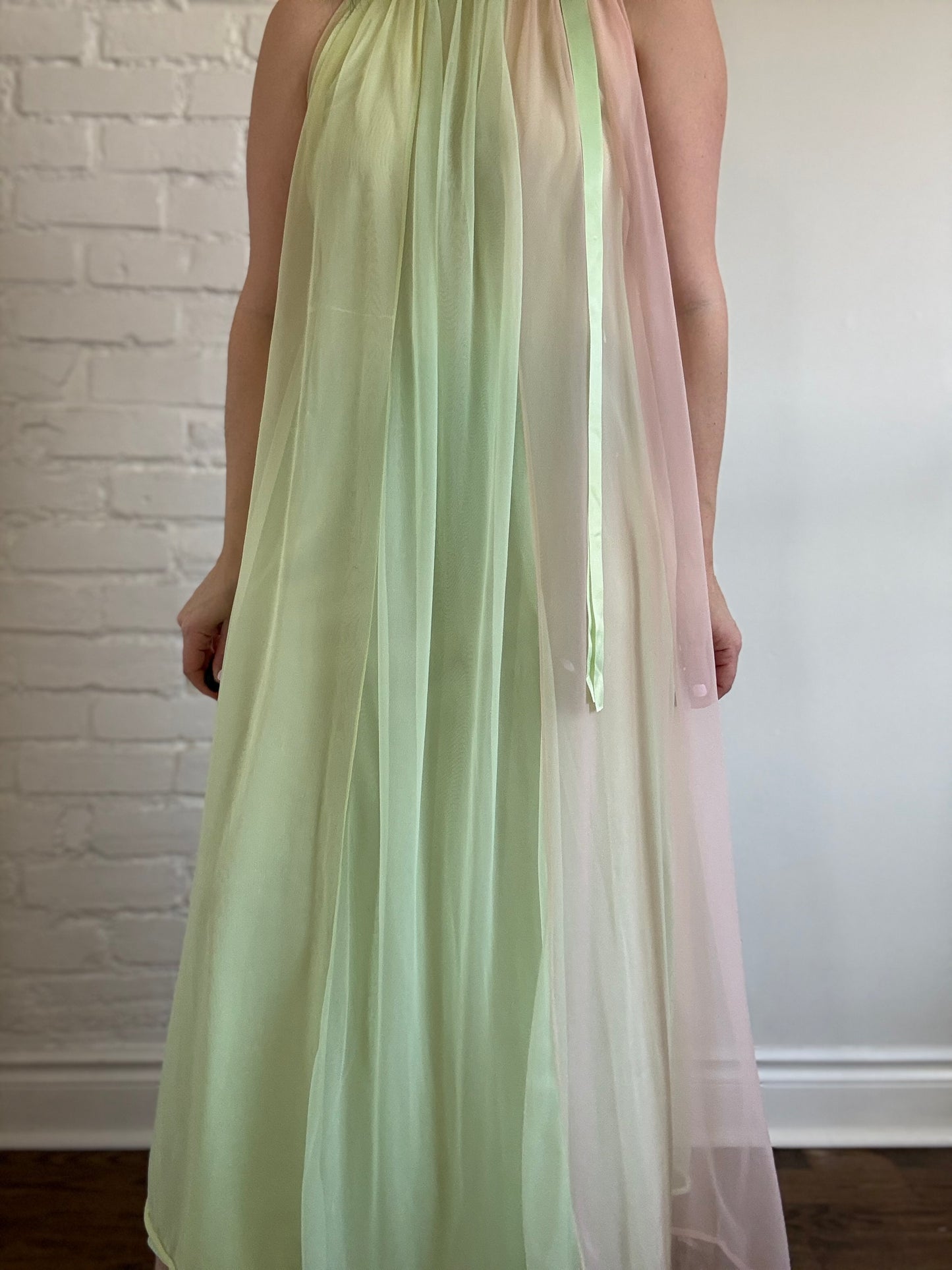 60s Pastel Nylon Chiffon Dress - Sz. M/L