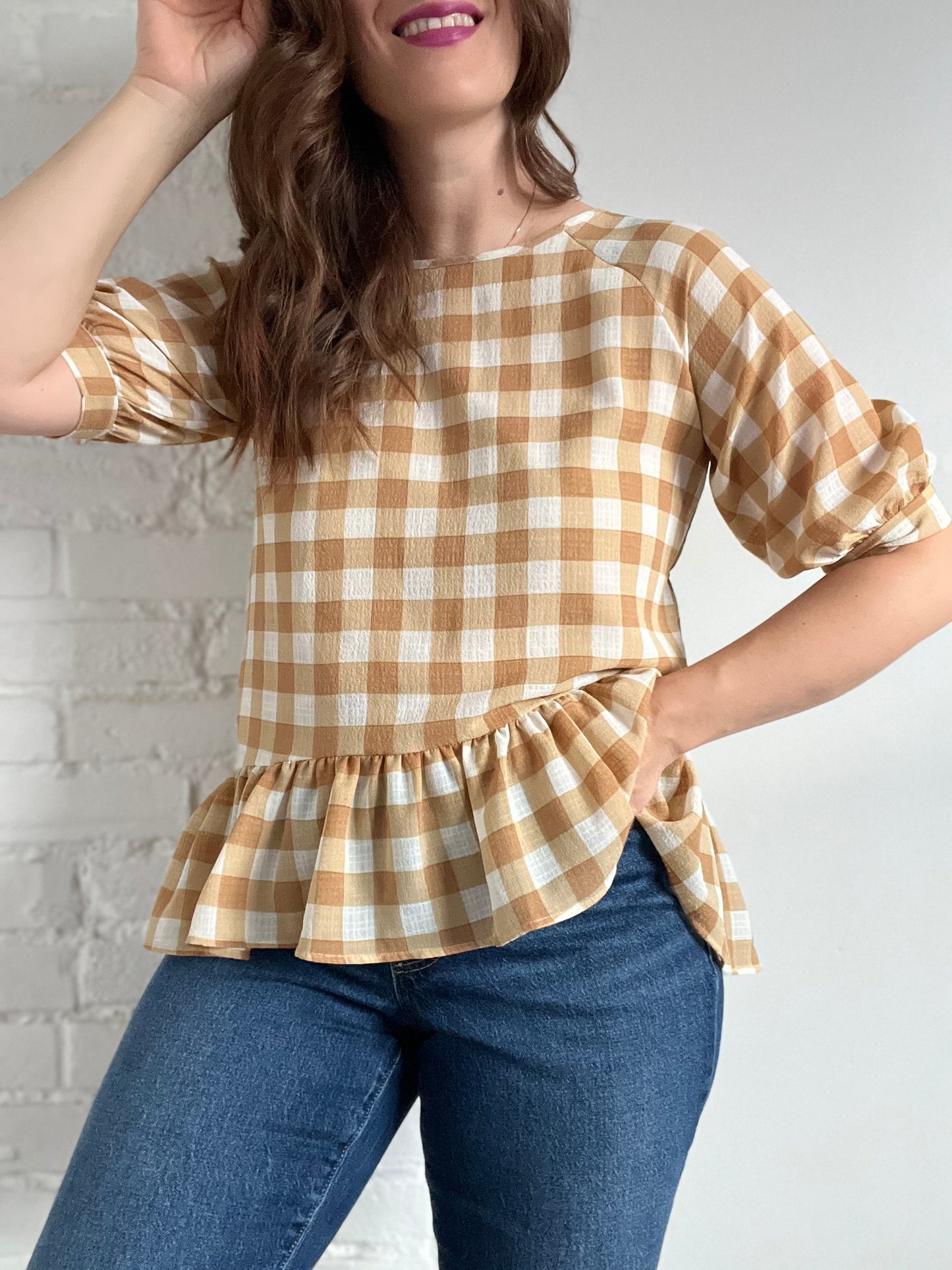 Gingham Neutral Top - Sz. M