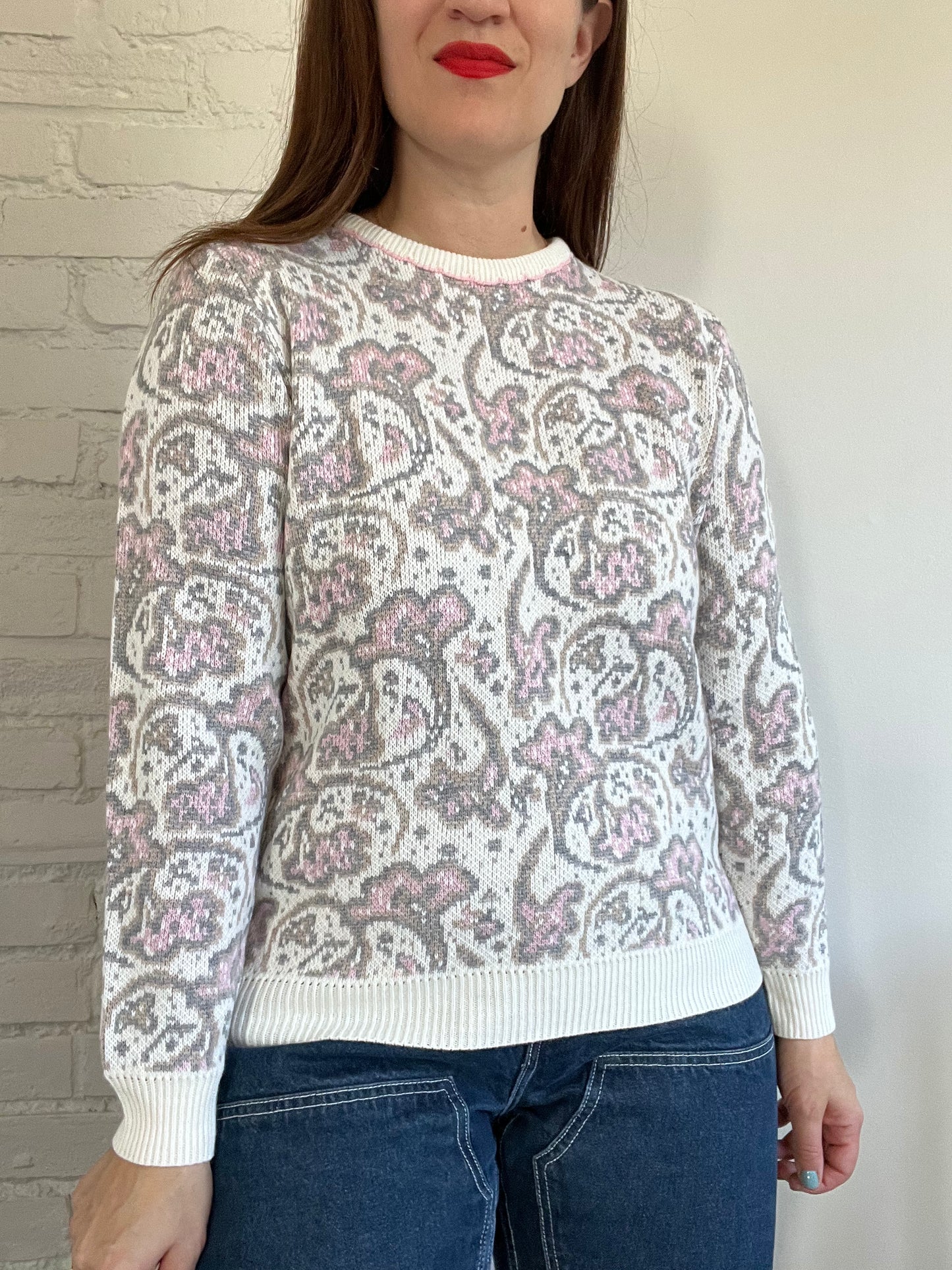 Creamy Floral Knit Sweater - Size M