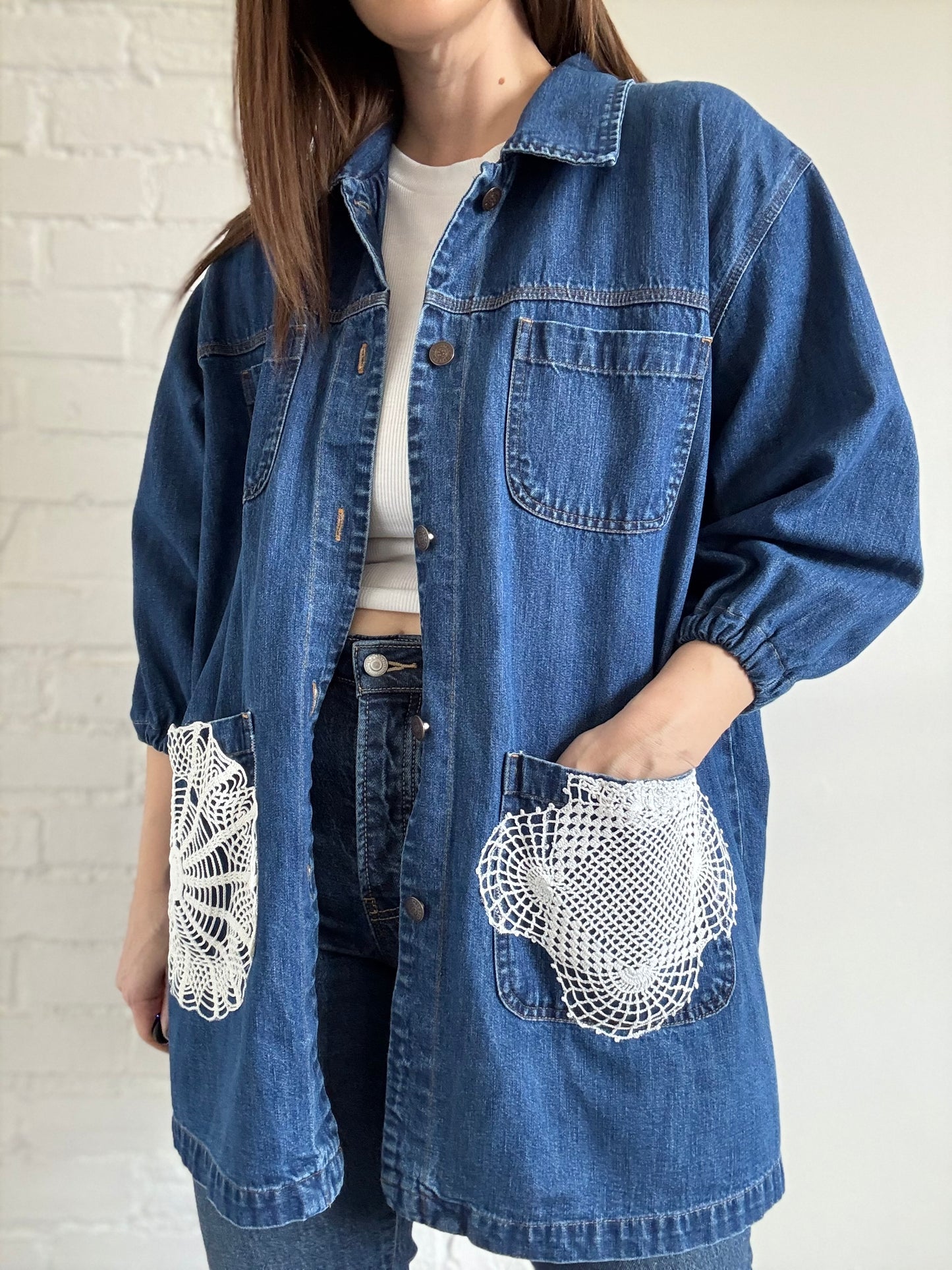 Boho Denim Jean Jacket - Sz. L
