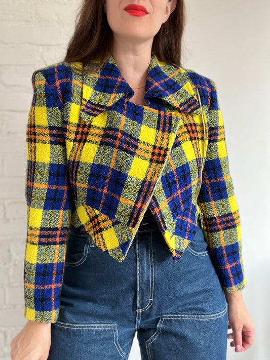 Crop Plaid Textured Blazer - XS/S