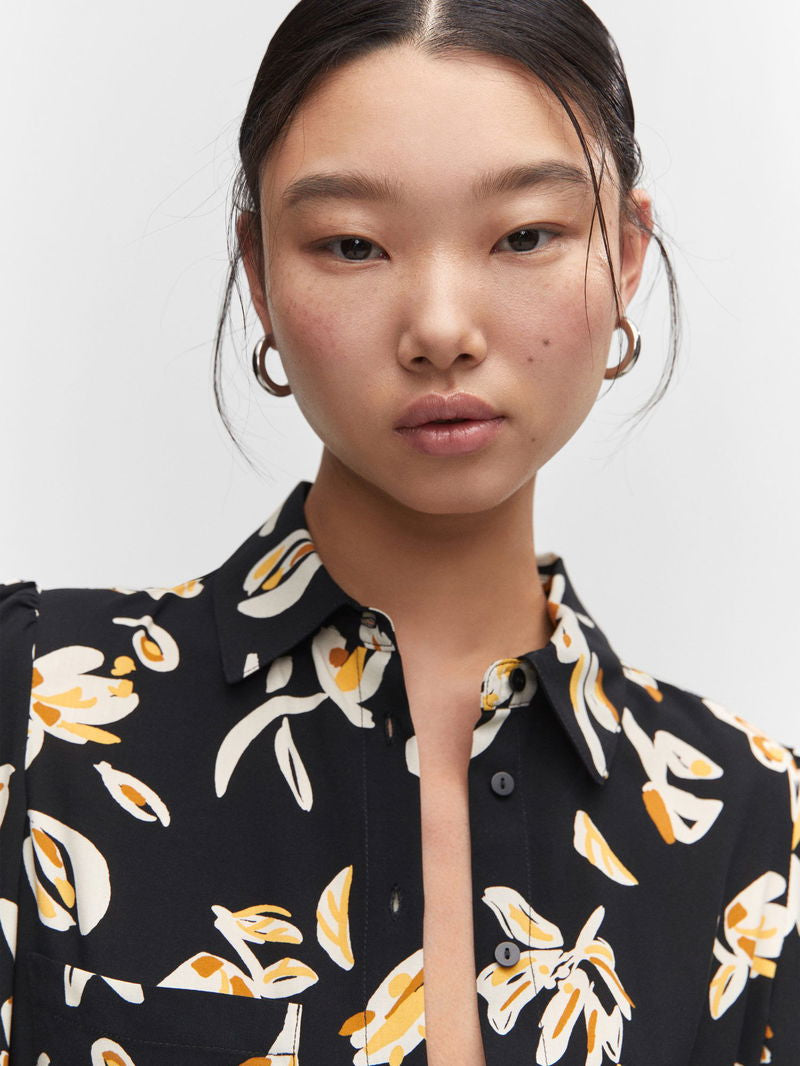 Apple Floral Shirt Midi Dress - L