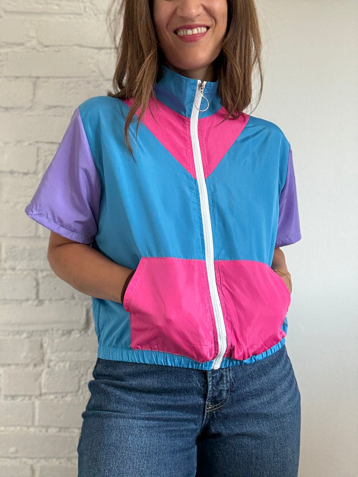 Retro Style Windbreaker Top - Size S/M
