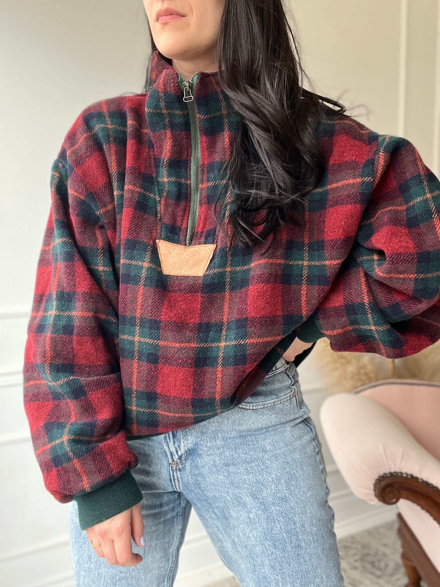 Vintage Plaid Suede Pullover - Size XL