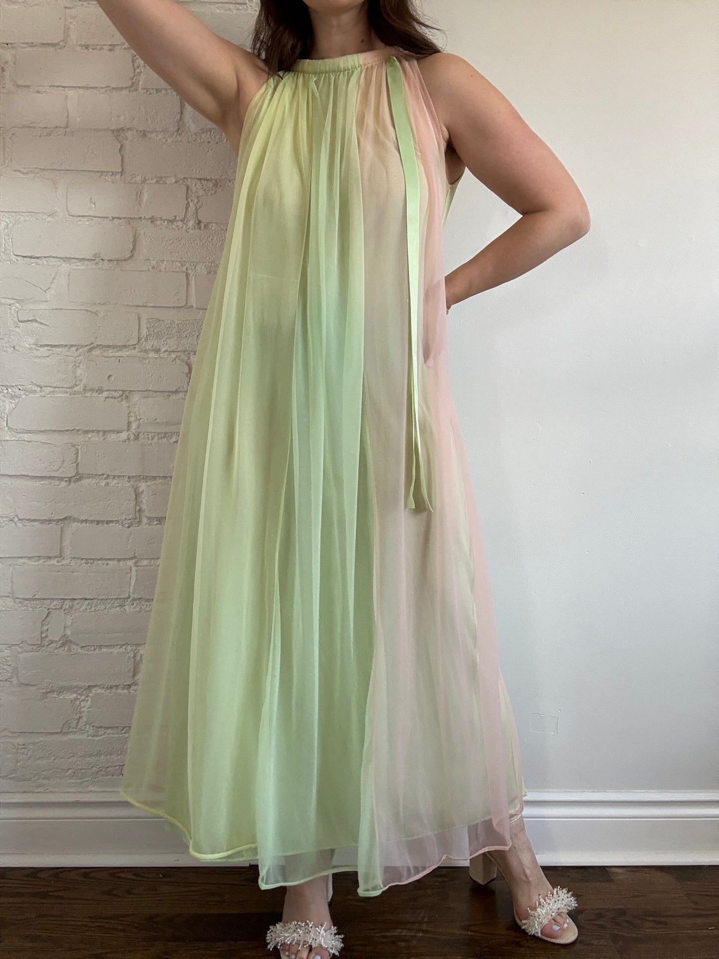 60s Pastel Nylon Chiffon Dress - Sz. M/L
