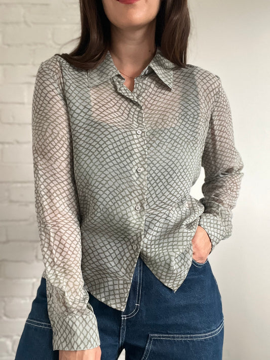 100% Silk Sage Shirt - L