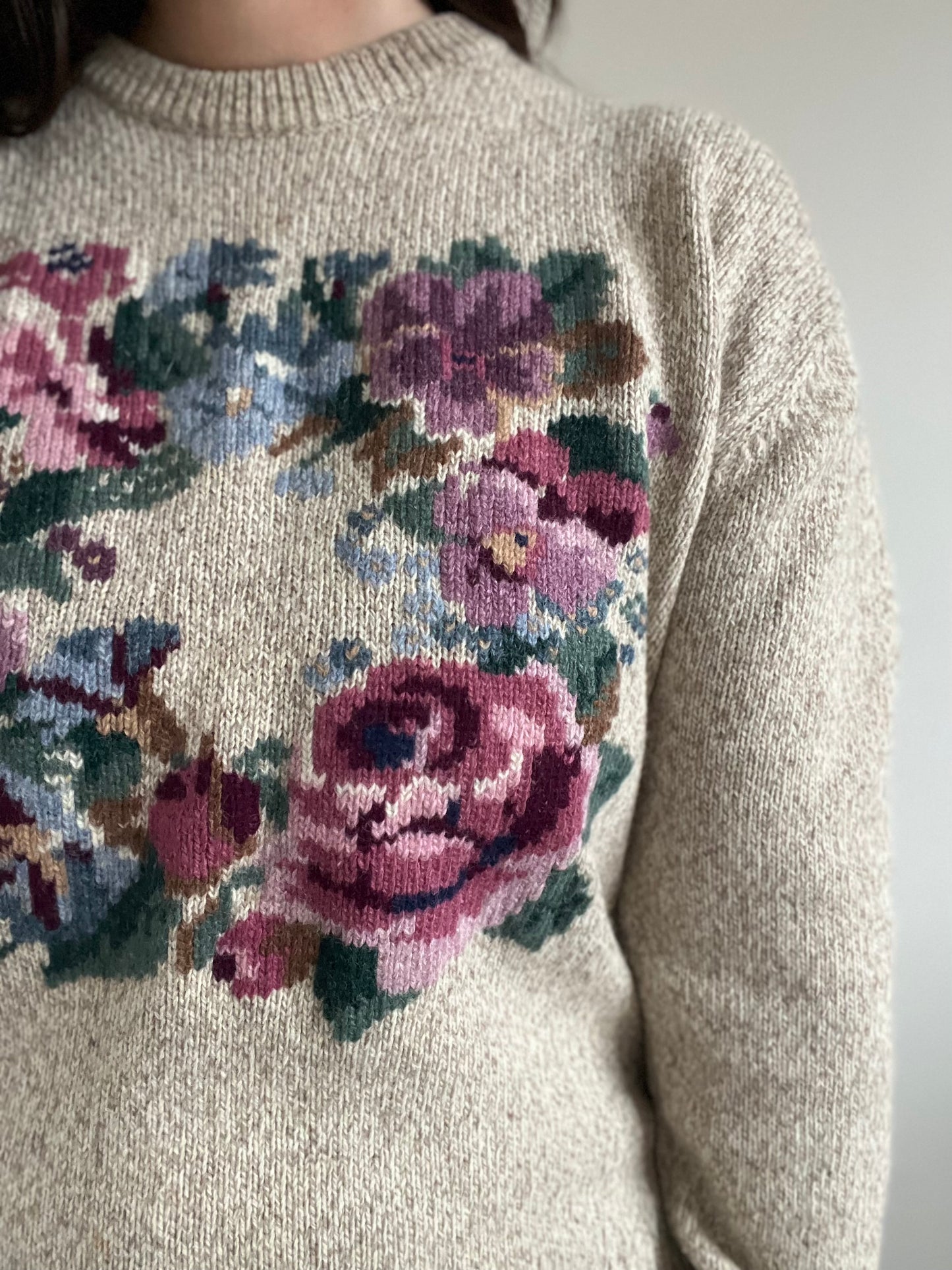 Floral Wreath Wool Sweater - Size L