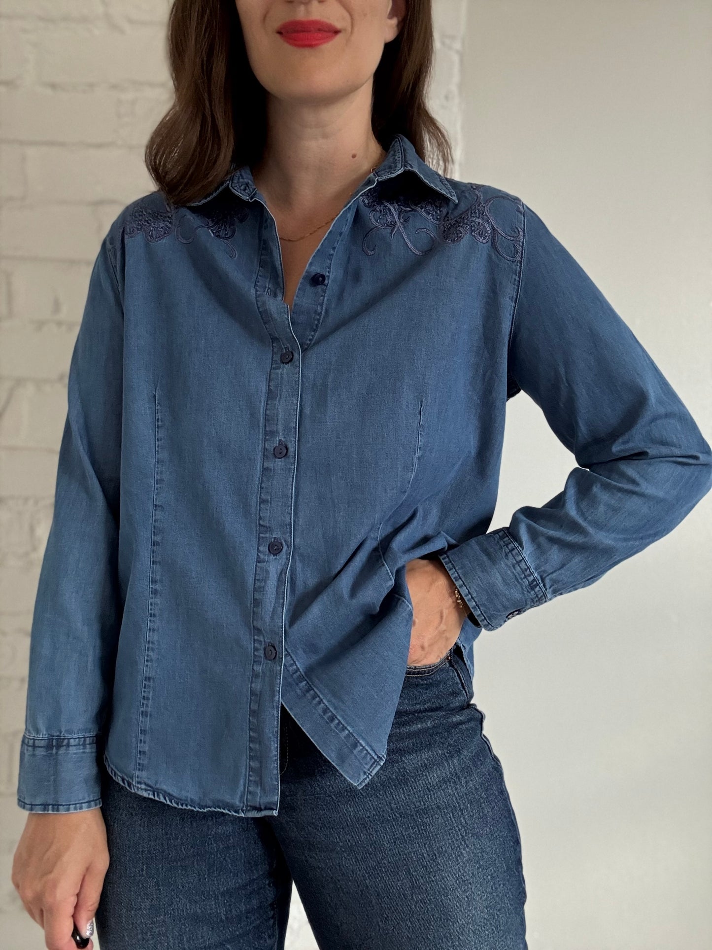 Chambray Cotton Denim Shirt - Size L