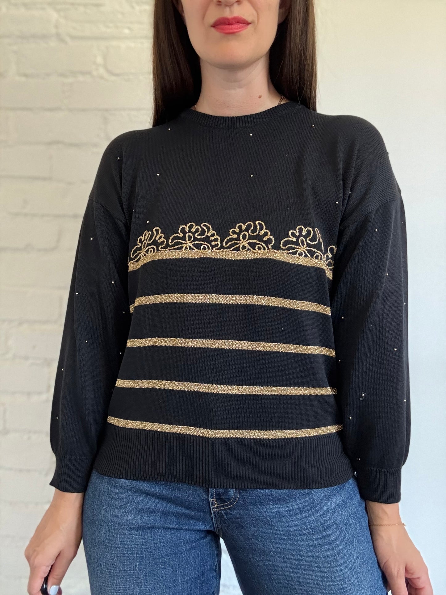 Black n Gold Knit Sweater - Size S/M