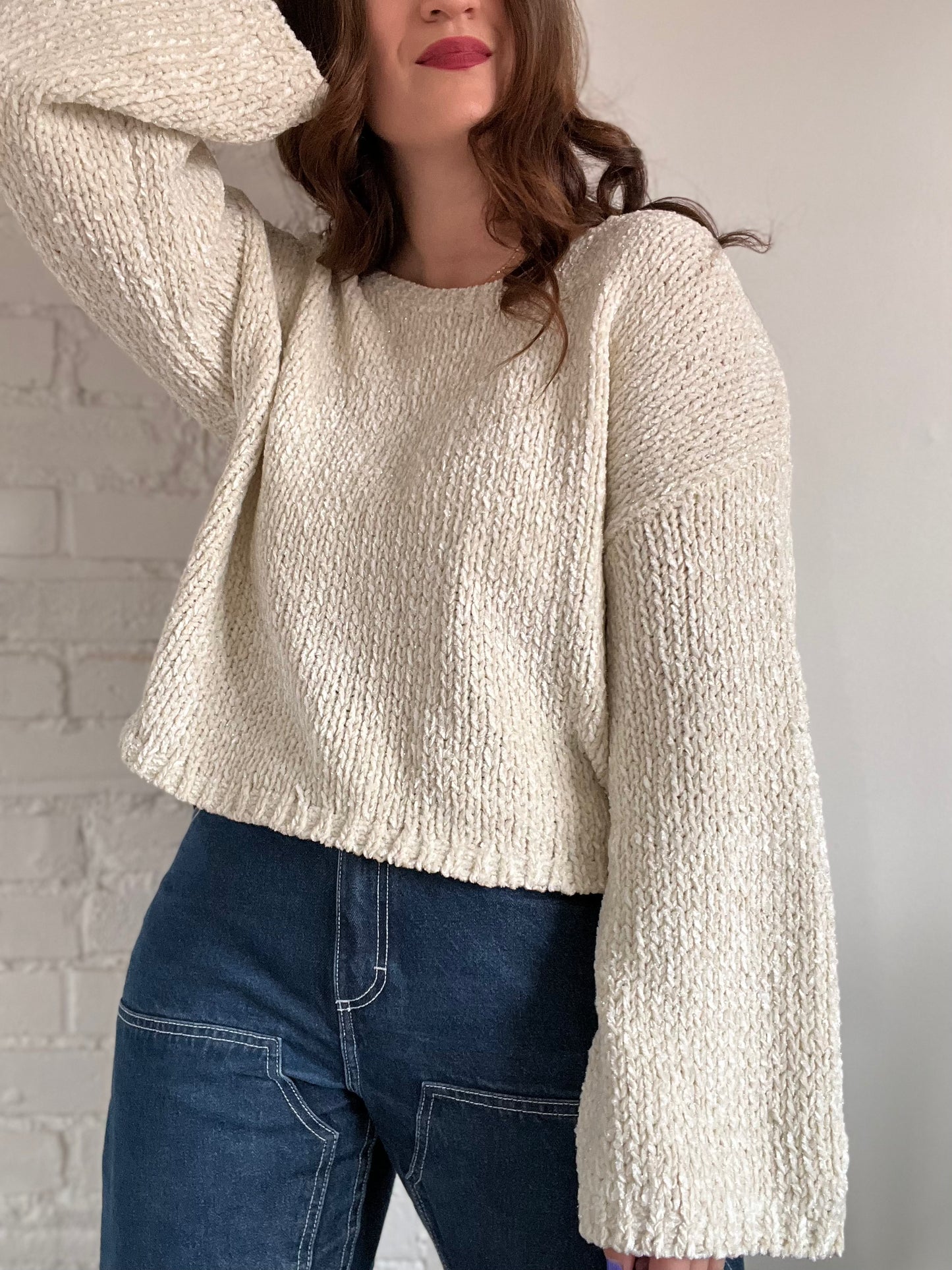 Metallic Ivory Sweater - L