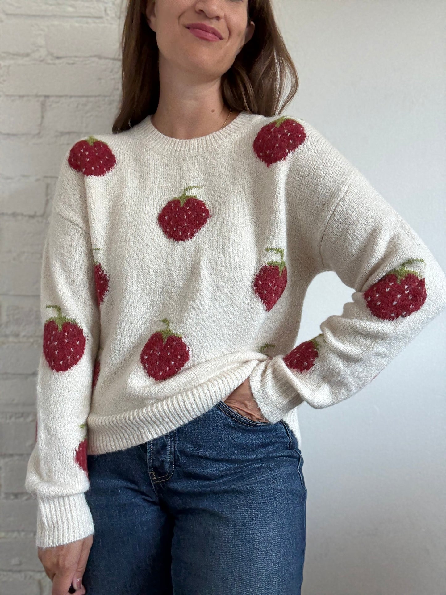 Strawberry Fluffy Sweater - Size M