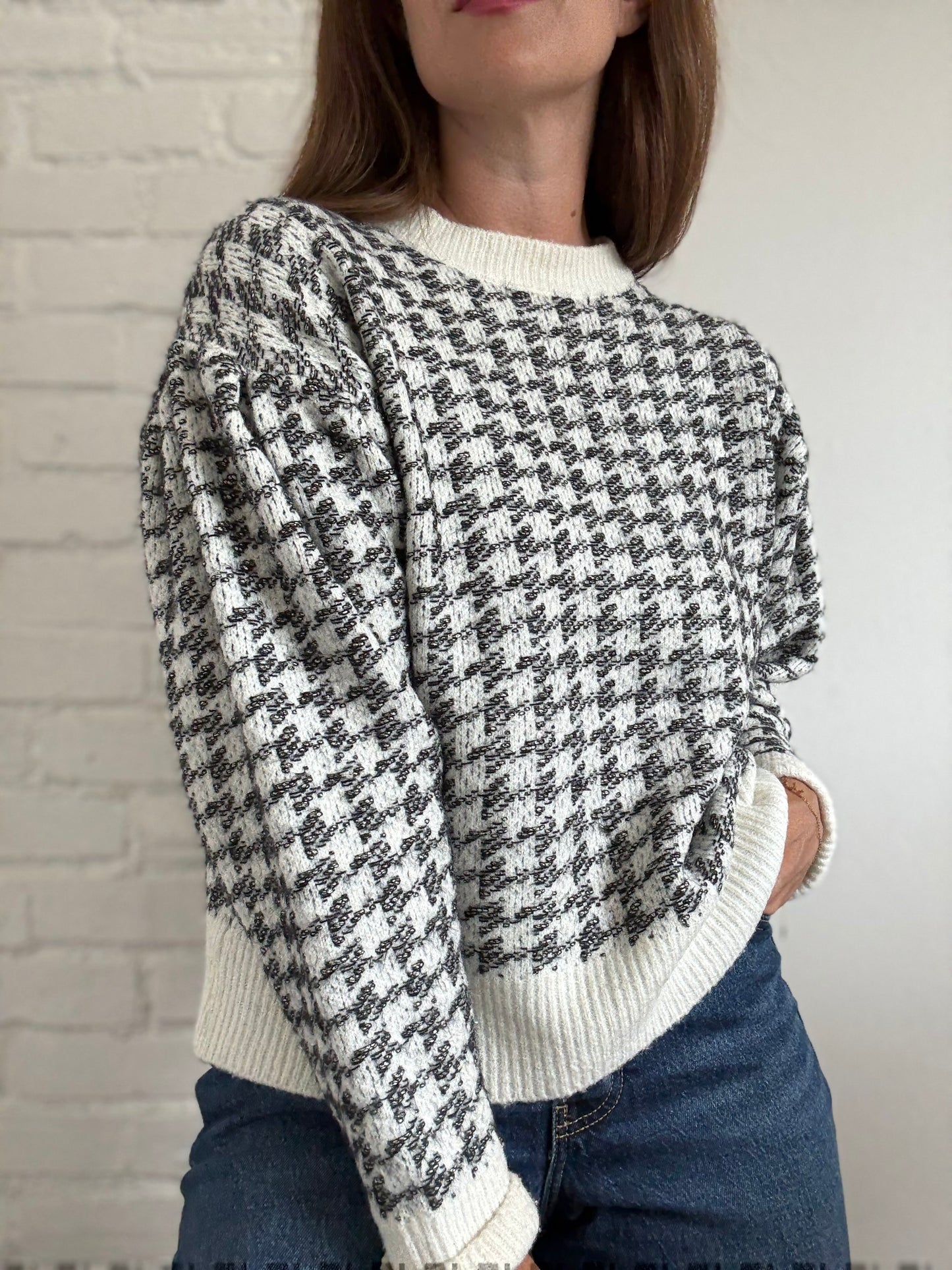 Mango Houndstooth Wool Blend Sweater - Size S