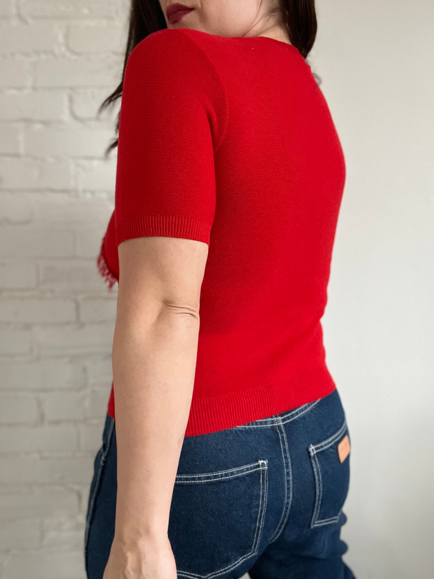 Red Giraffe Knit T-shirt - Size S