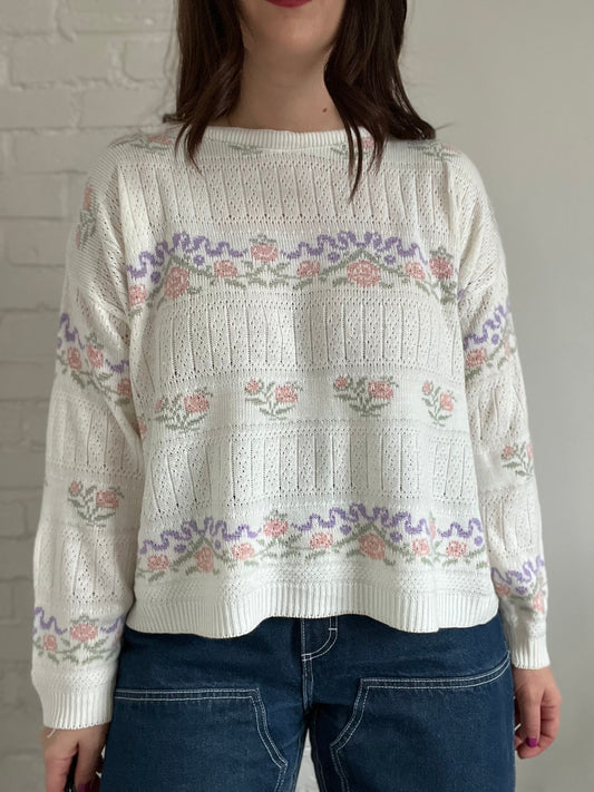 Bouquet Knit Pointelle Sweater - Size L