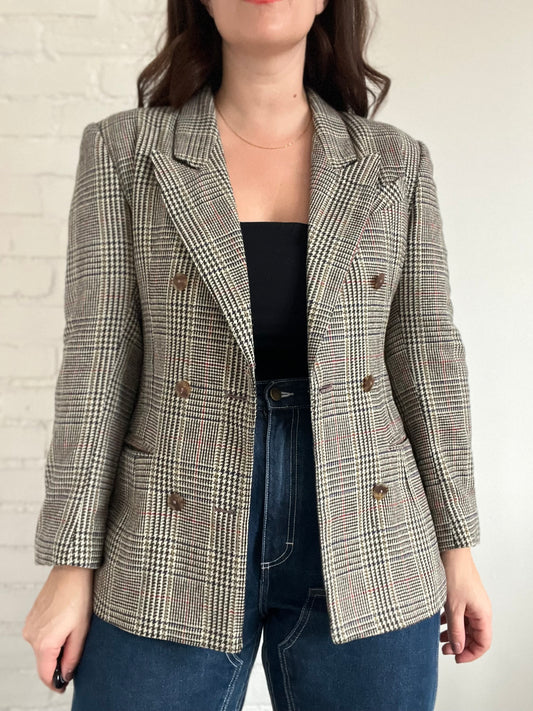 Double-Breasted Houndstooth Blazer - Size M