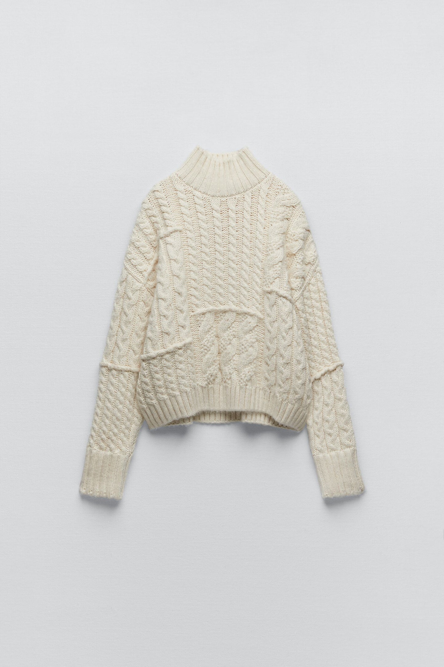 White Mock Neck Chunky Sweater - Size S (Oversized)