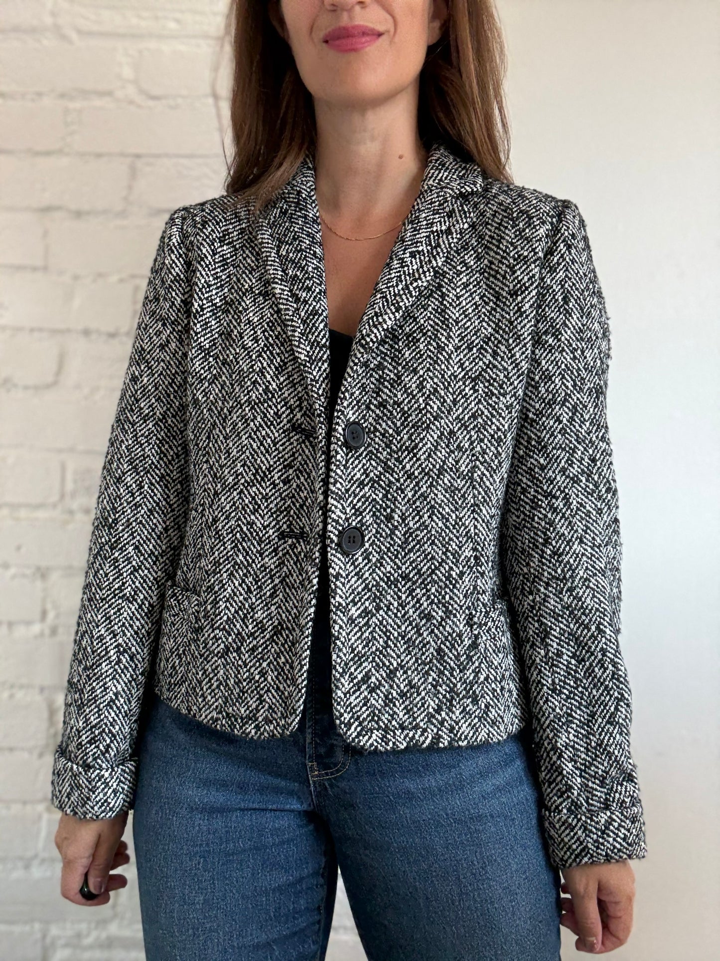 J Crew Herringbone Wool Blazer - Size L