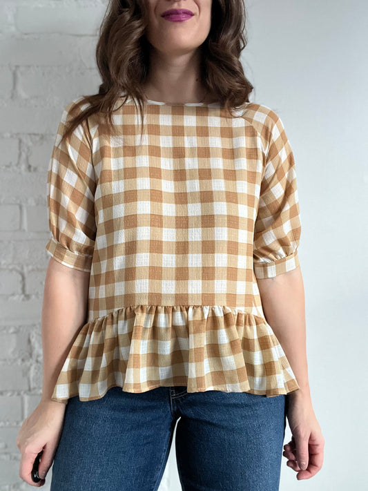 Gingham Neutral Top - Sz. M