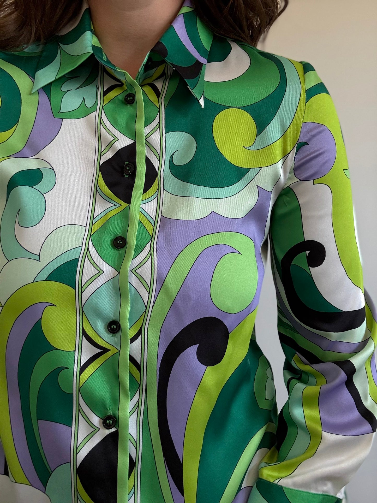 Colourful Psychedelic Satin Shirt - Size S