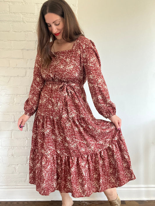 Square Neck Puff Sleeve Dress -1XL