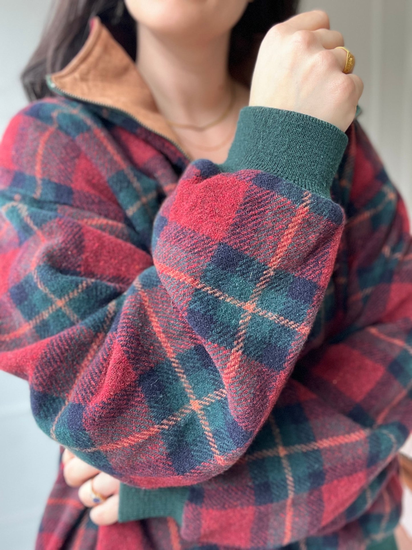 Vintage Plaid Suede Pullover - Size XL