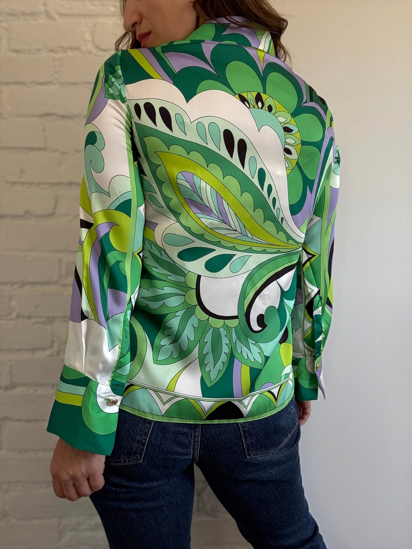 Colourful Psychedelic Satin Shirt - Size S