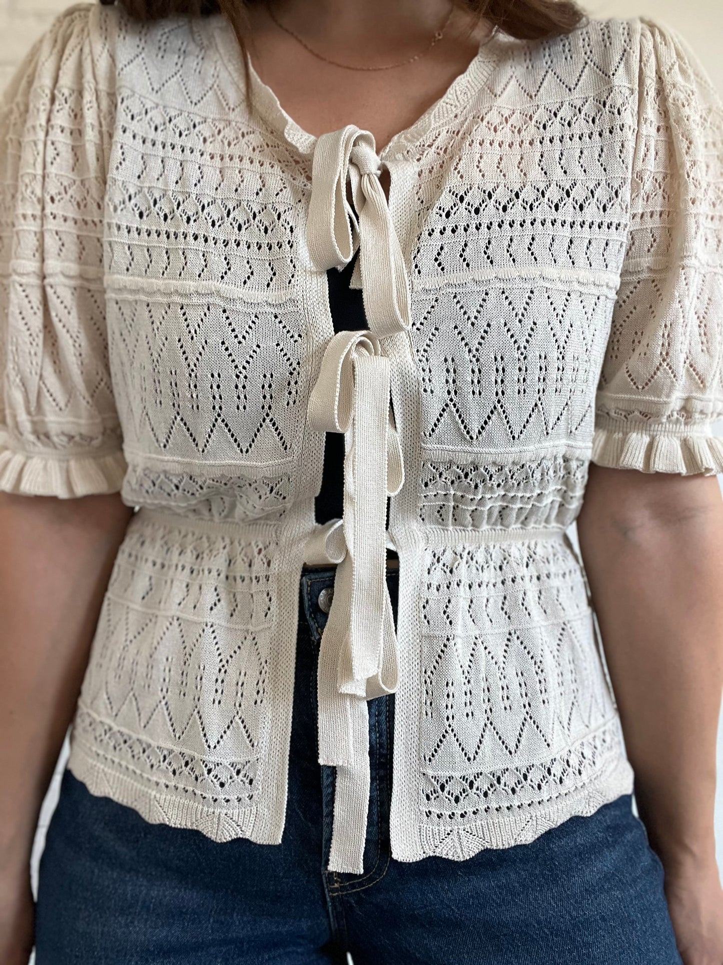 Pointelle Front Tie Top - M/L