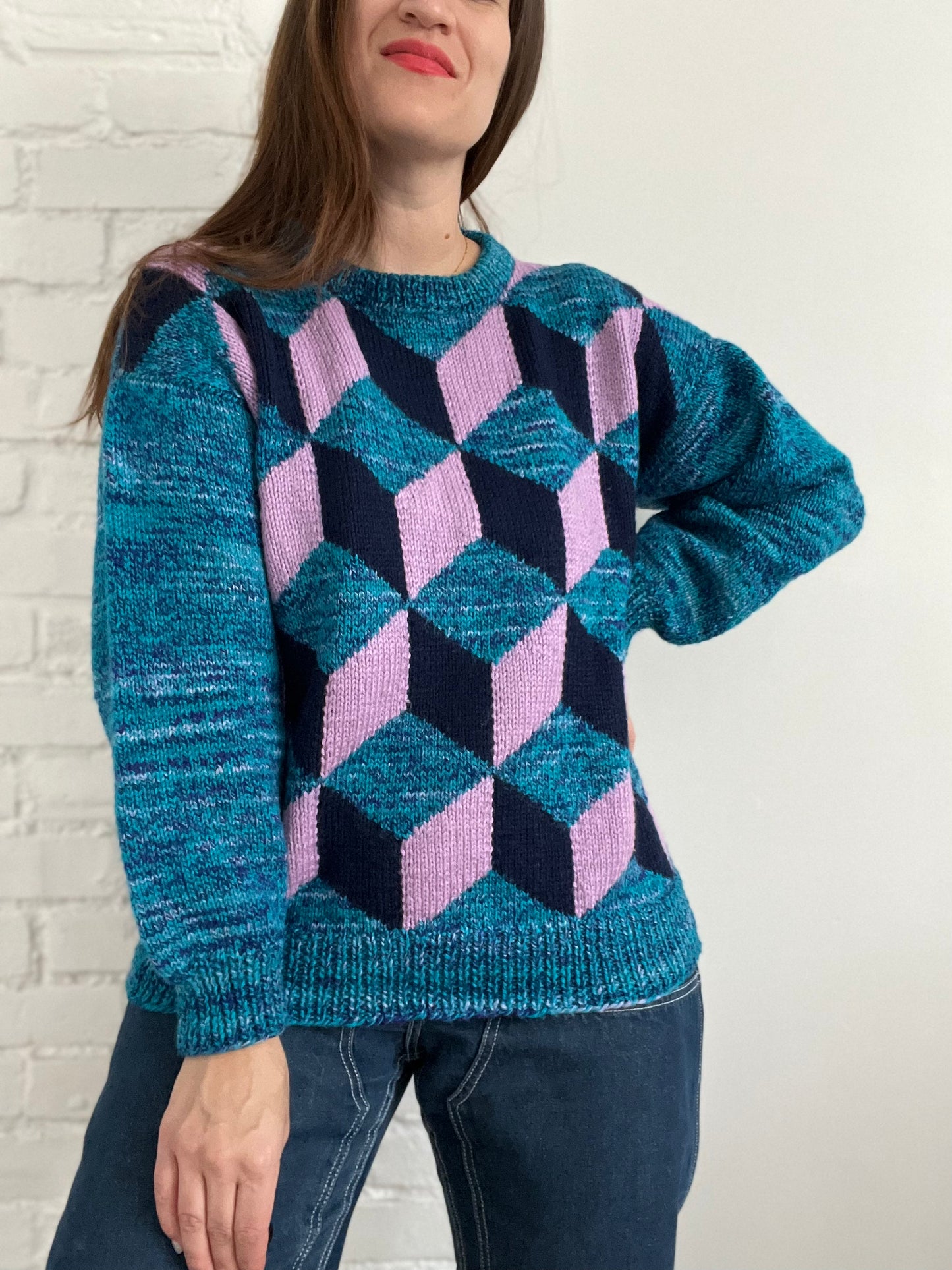 Vintage Diamond Knit Sweater - Size L