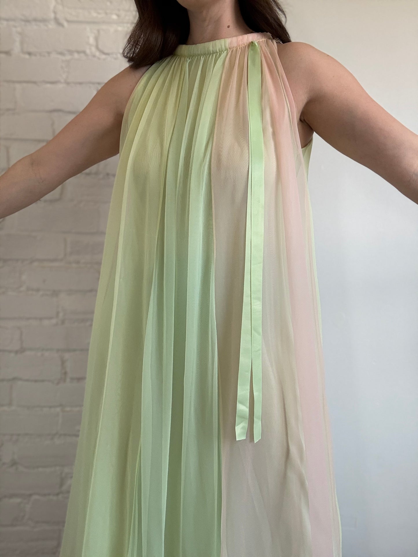 60s Pastel Nylon Chiffon Dress - Sz. M/L
