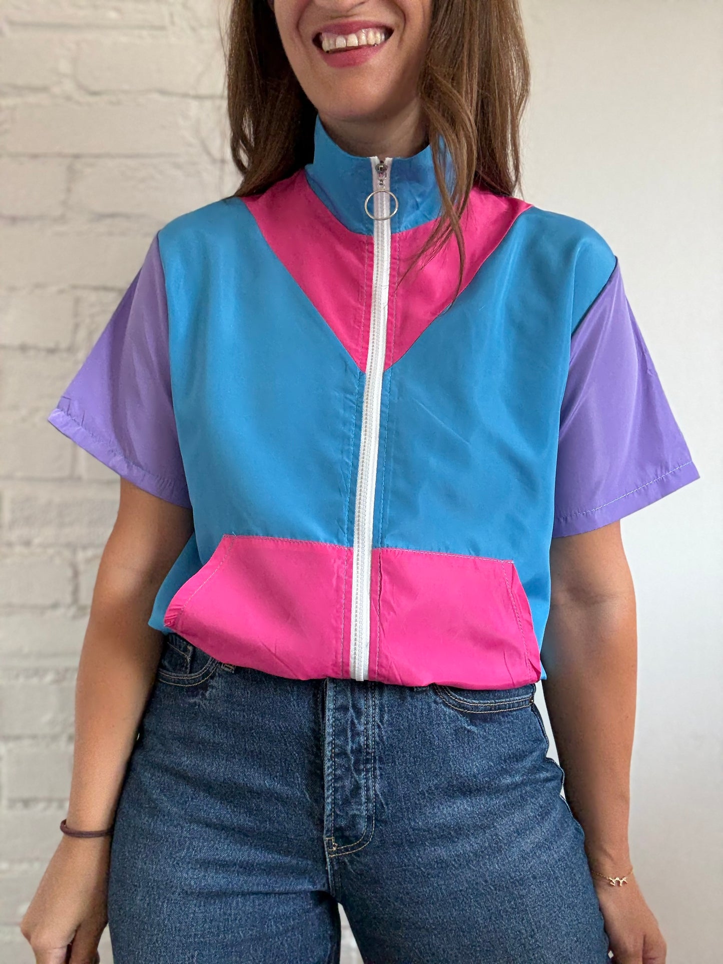 Retro Style Windbreaker Top - Size S/M