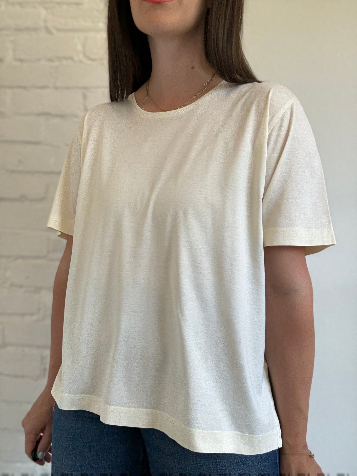Italian Cotton Plain Ivory Tee - Size XL
