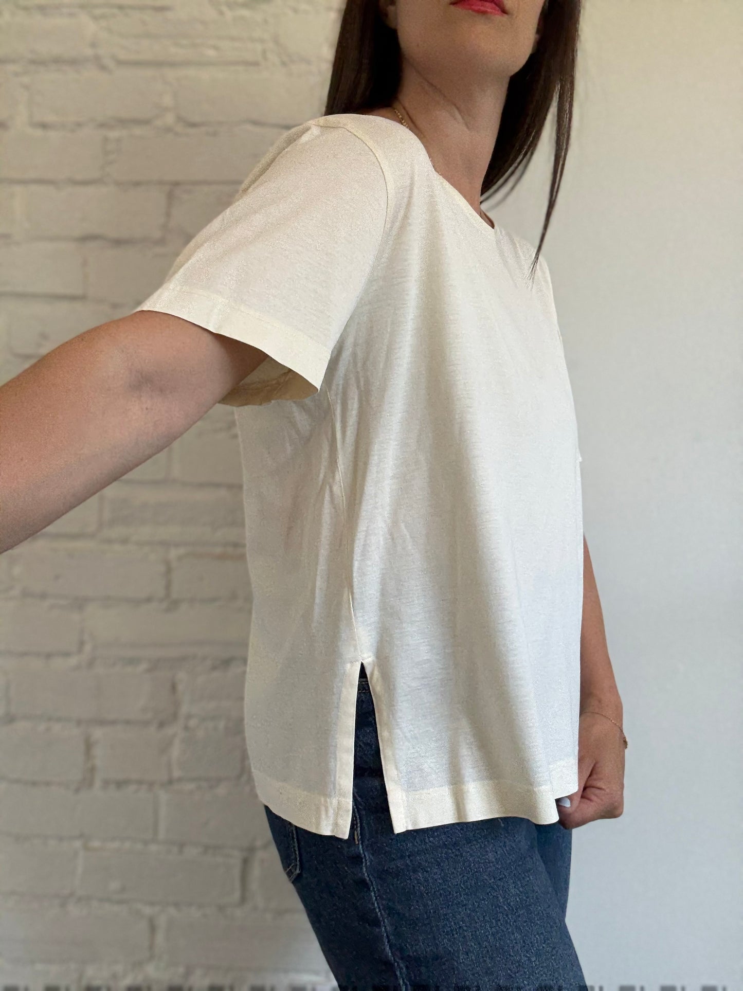 Italian Cotton Plain Ivory Tee - Size XL