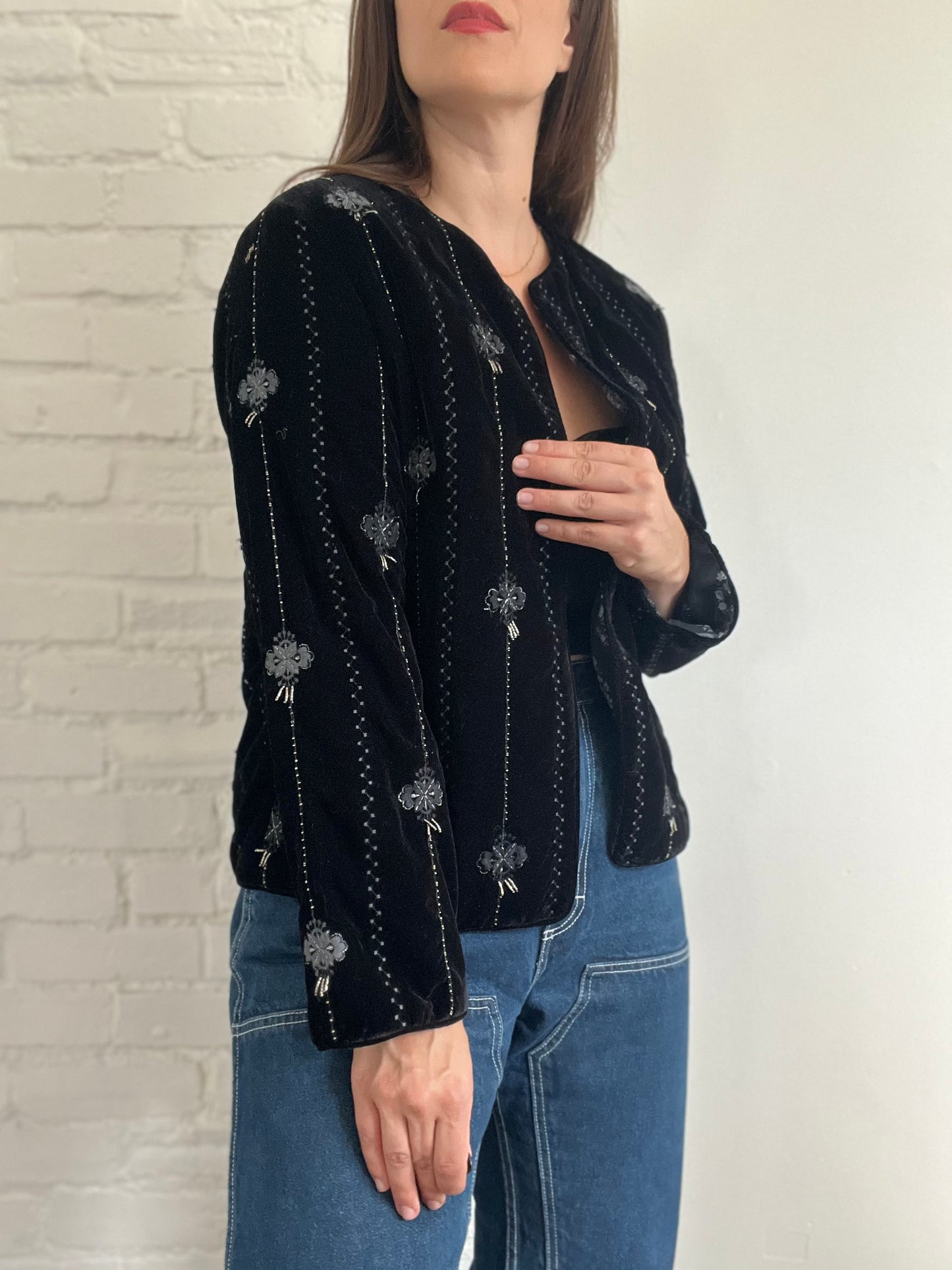 Zara Embroidered Velvet Jacket - S (oversized)