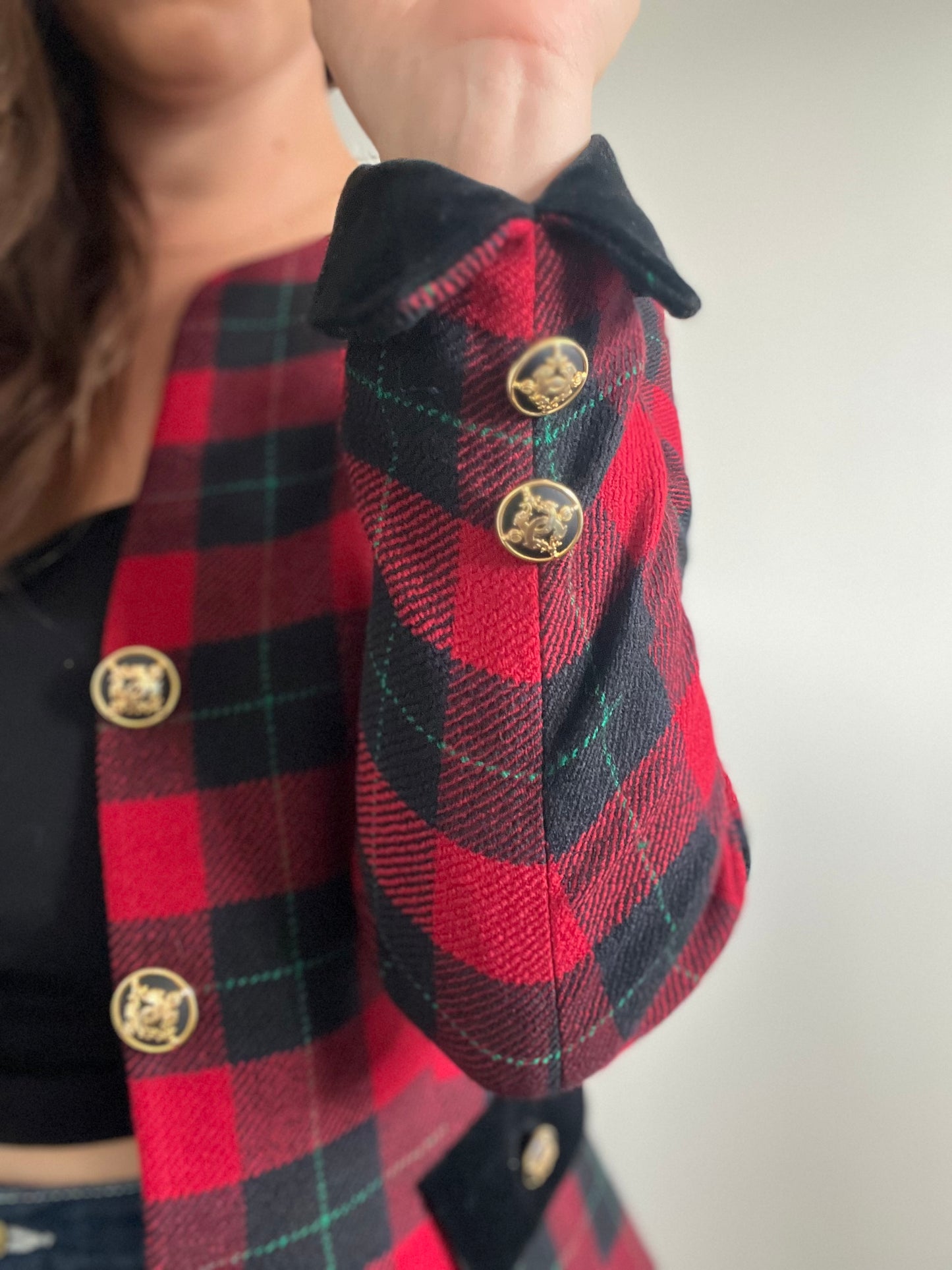 Red & Black Plaid Blazer - M