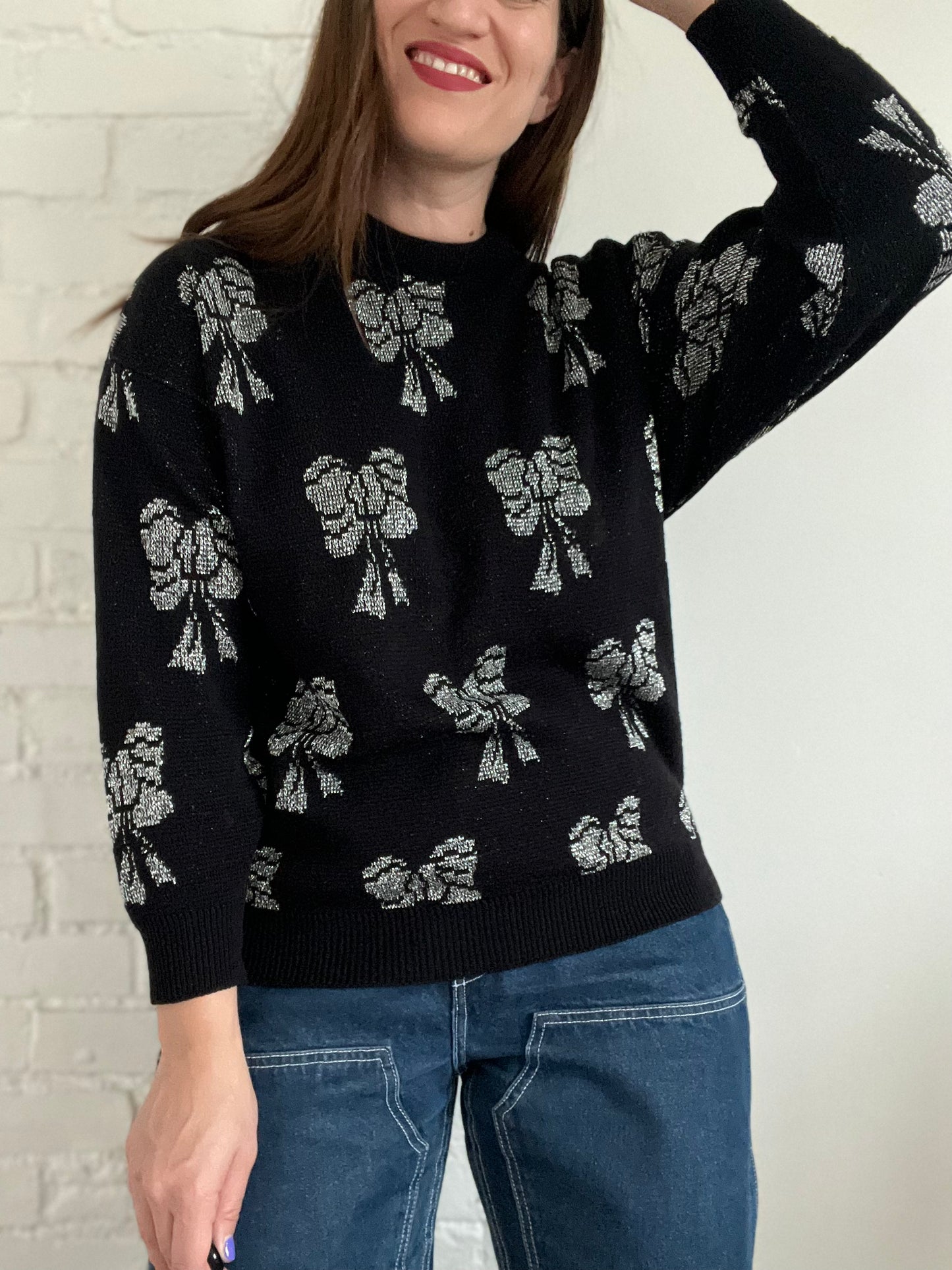 Silver Bows Sweater - S/M