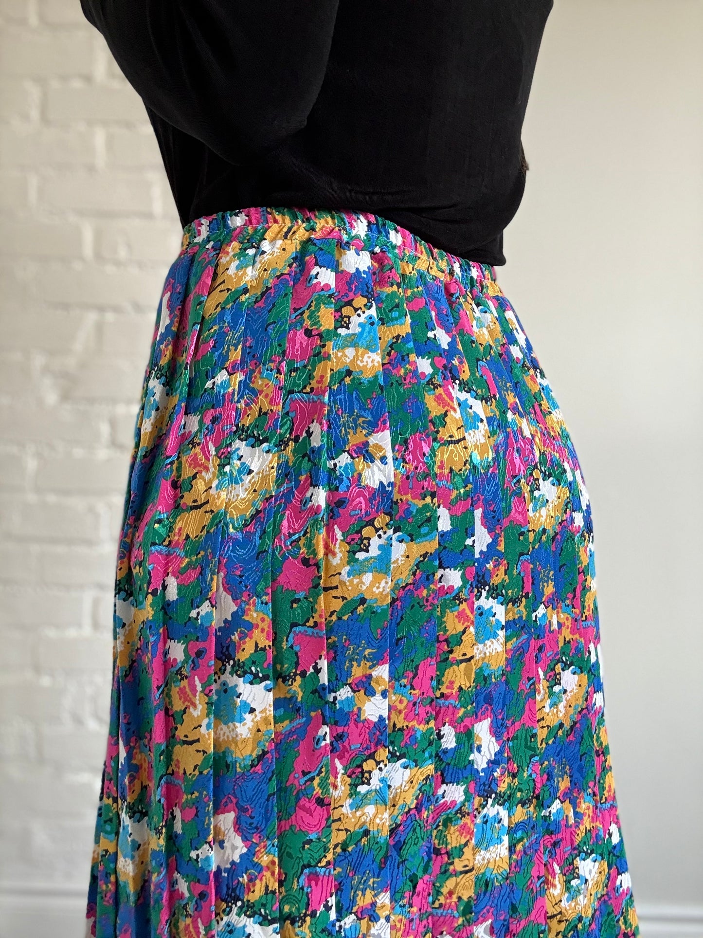 80s High Waist Pleated Floral Skirt - Sz. XL