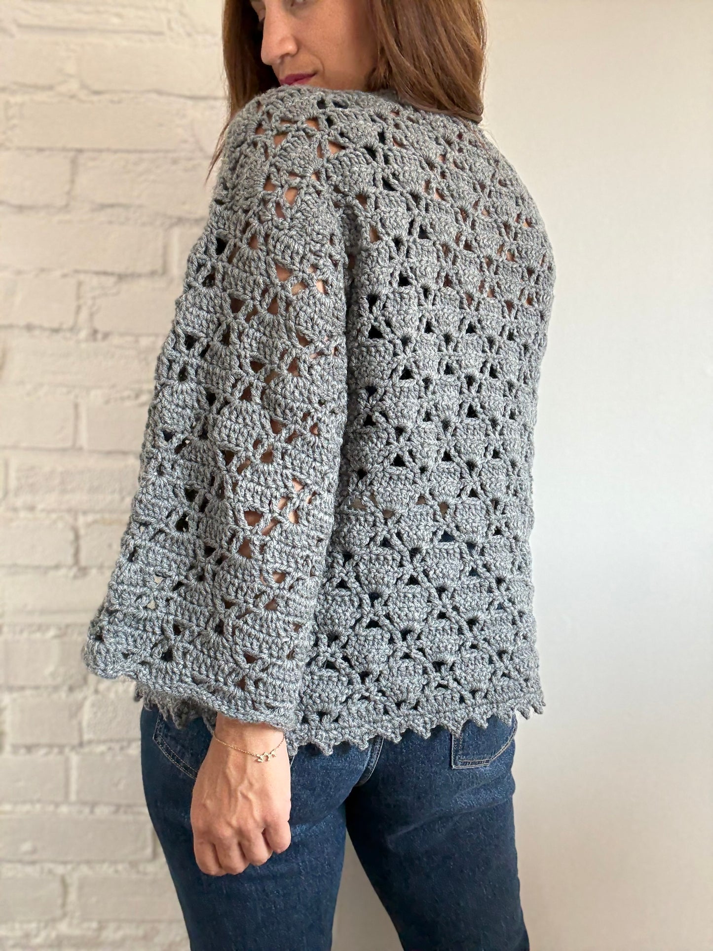 Handmade Crochet Grey Sweater - Size S (oversized)