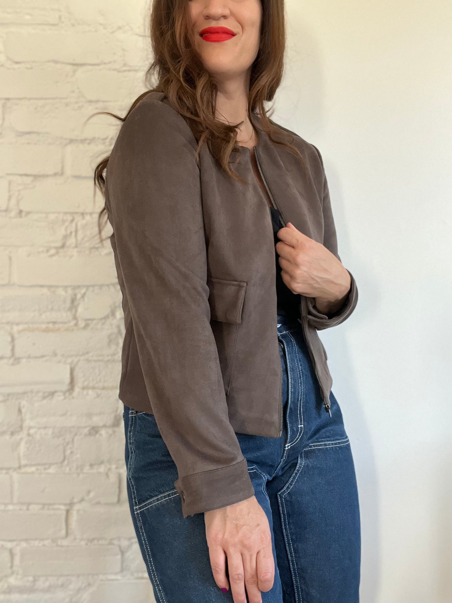 Faux Suede Dove Grey Jacket - 10/12