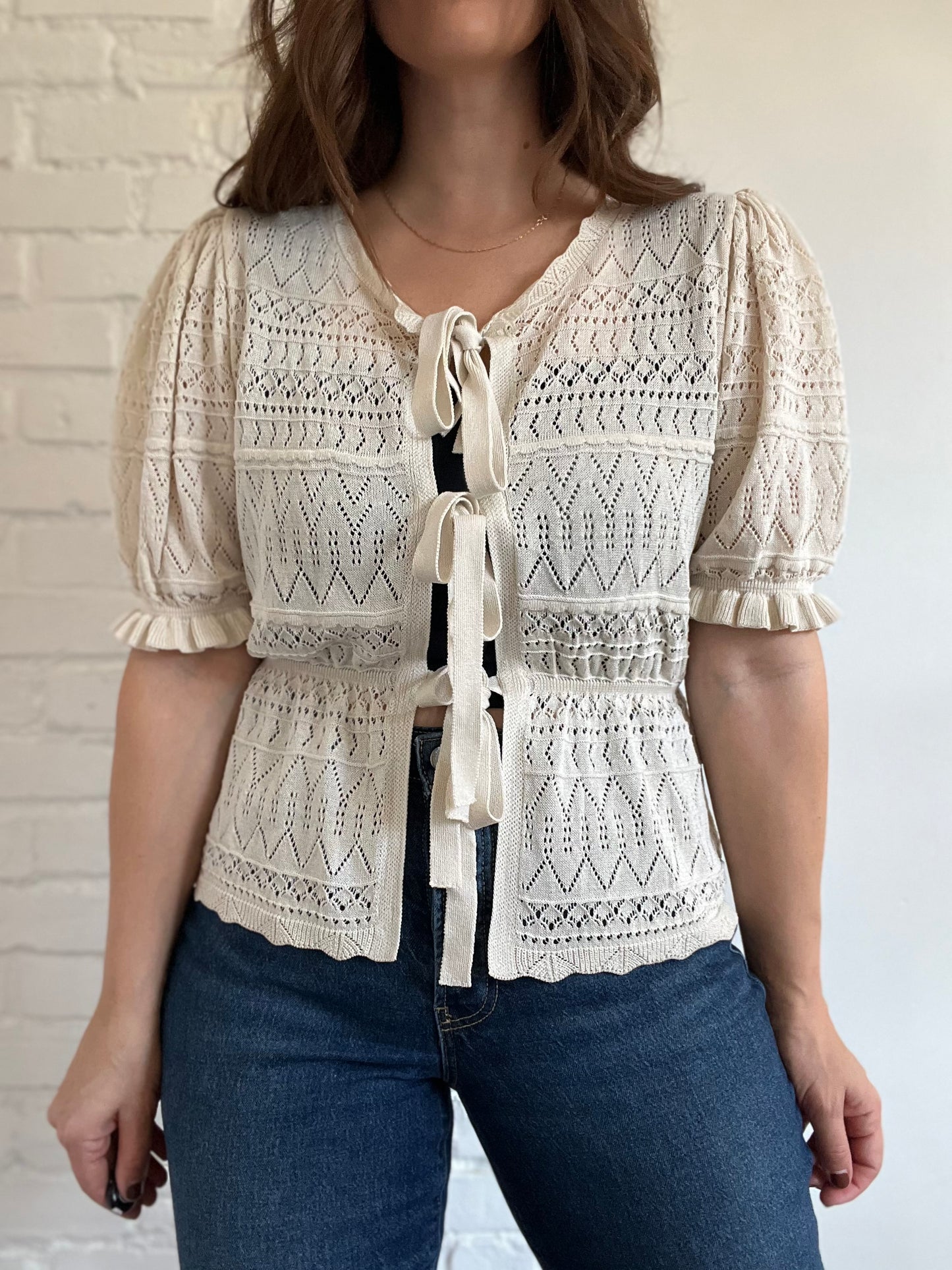 Pointelle Front Tie Top - M/L