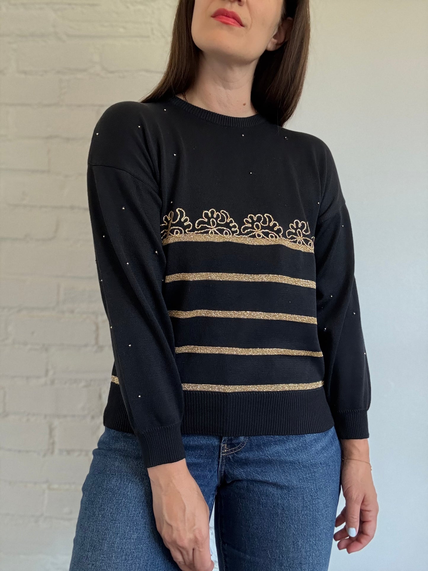 Black n Gold Knit Sweater - Size S/M