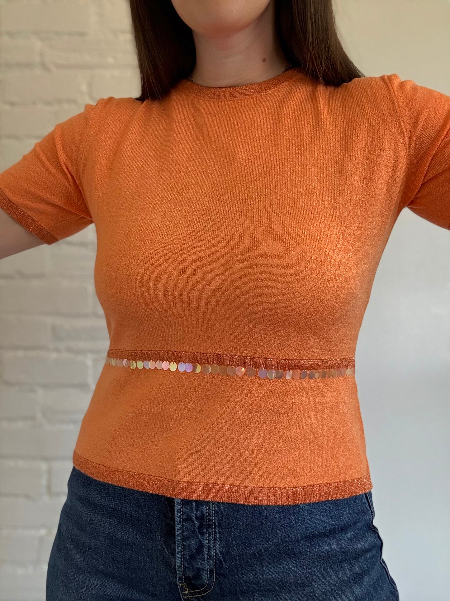 Orange Metallic Disco T-Shirt - Size M