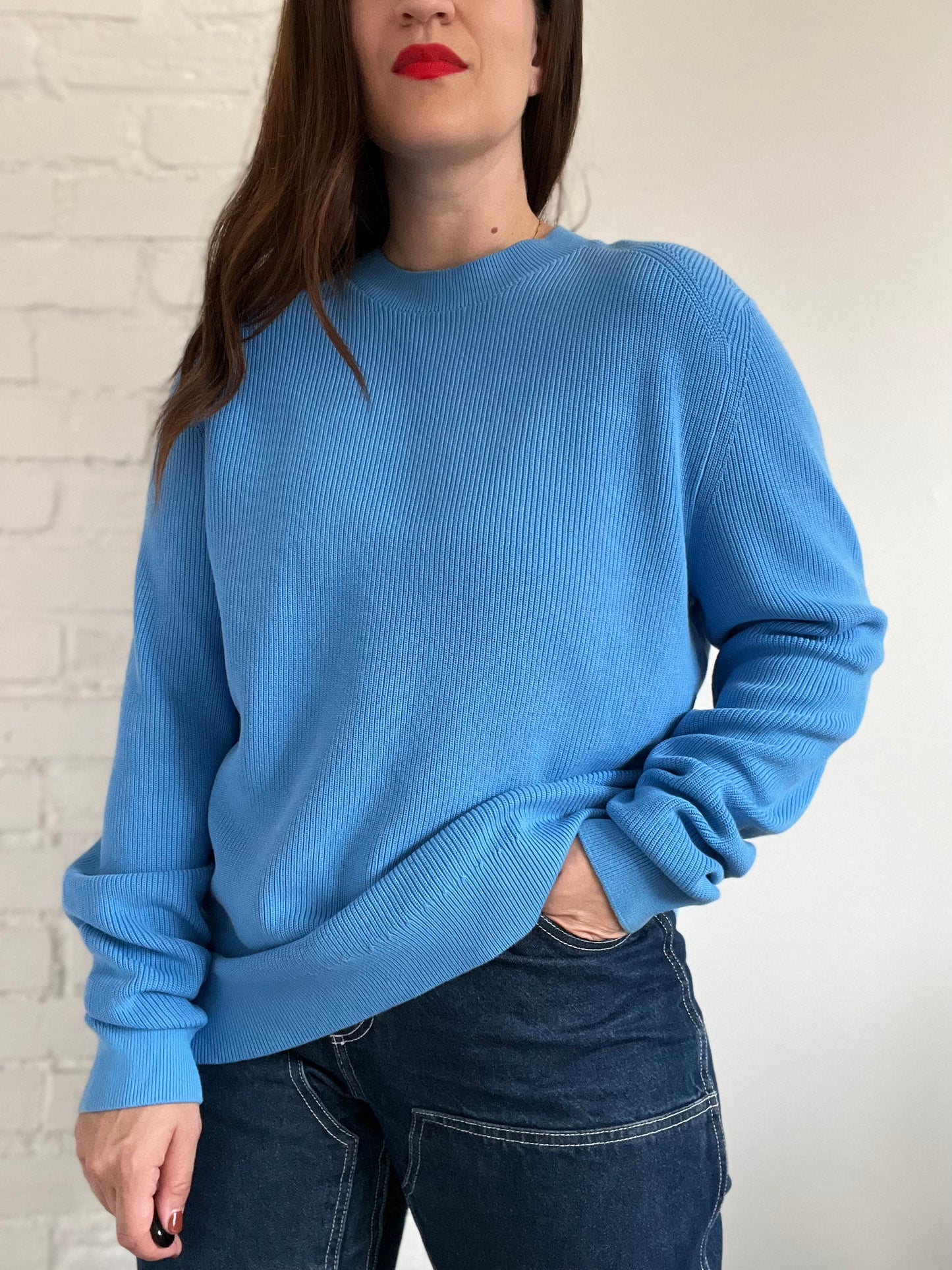 COS Ribbed Knit Blue Sweater - L/XL