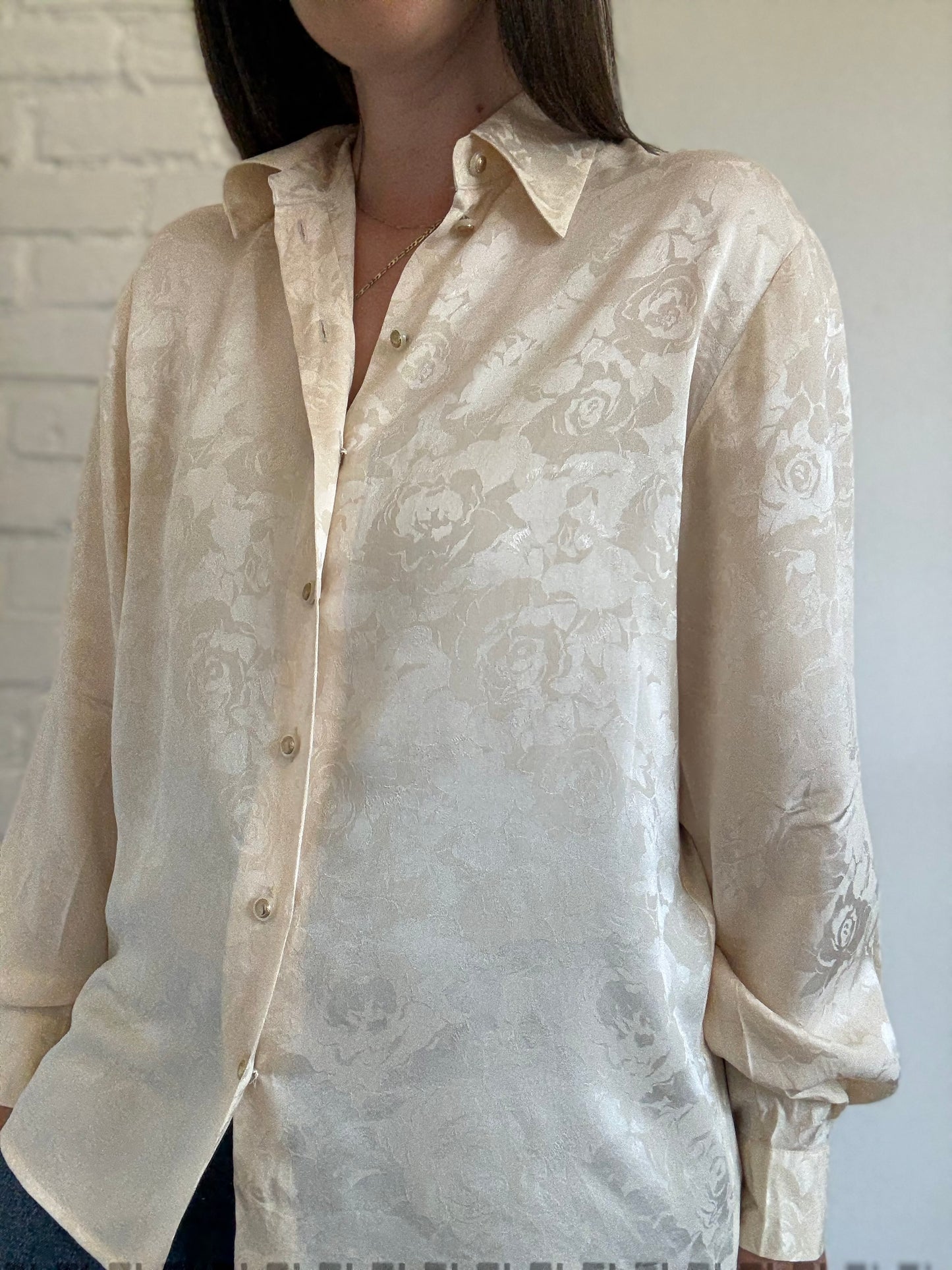 100% Silk Brocade Shirt - Size L/XL