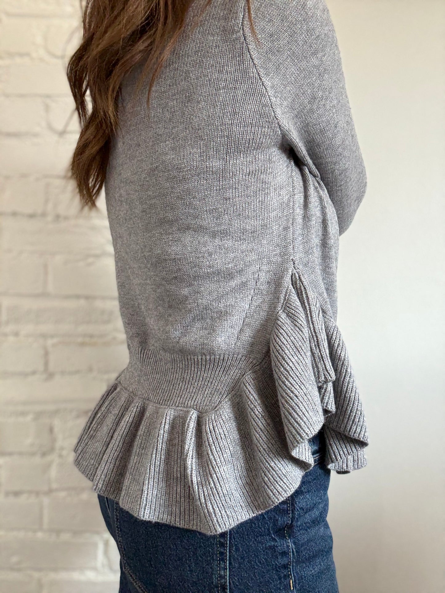 Ruffle Flounce Grey Sweater - Size L