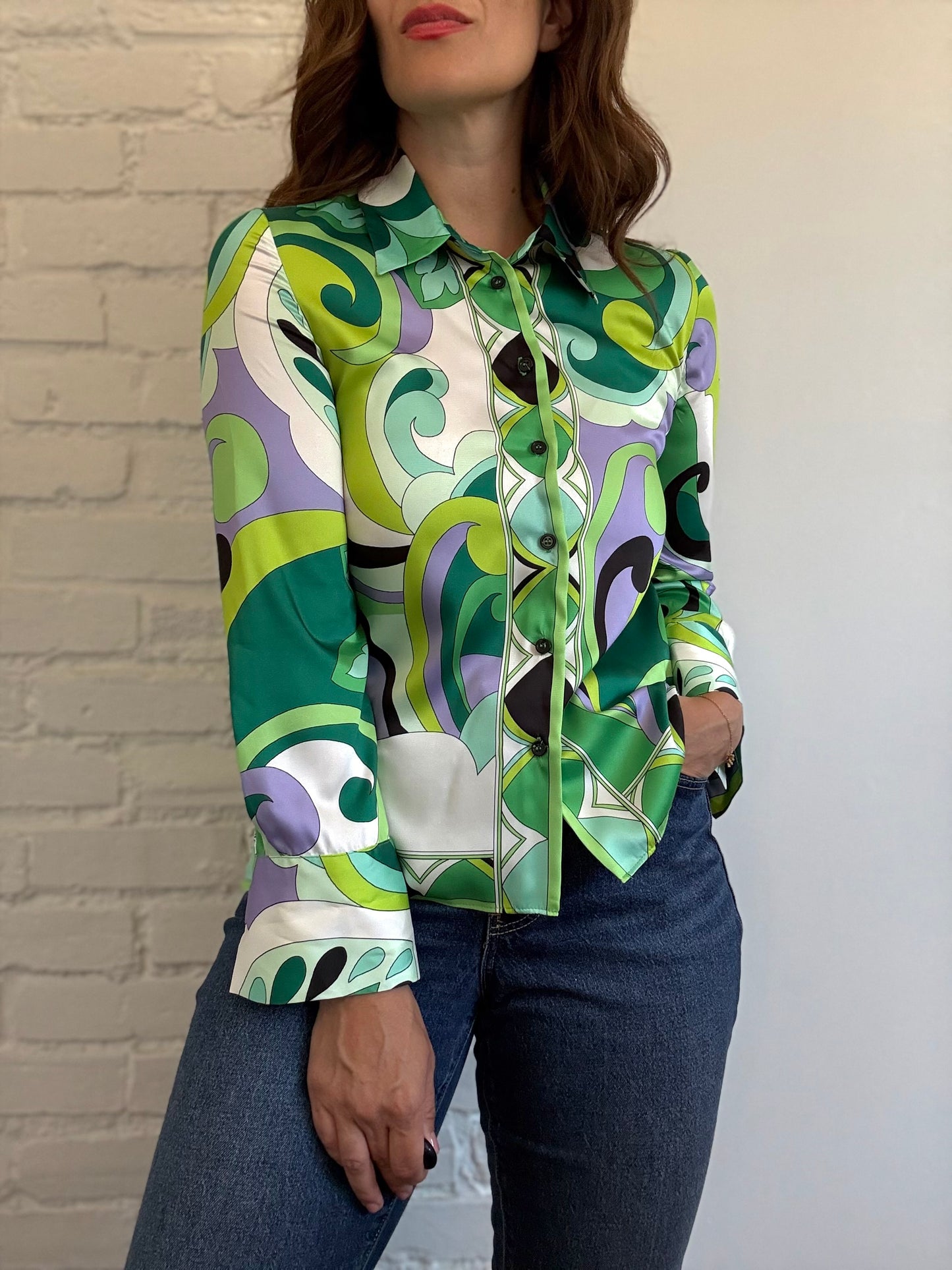 Colourful Psychedelic Satin Shirt - Size S