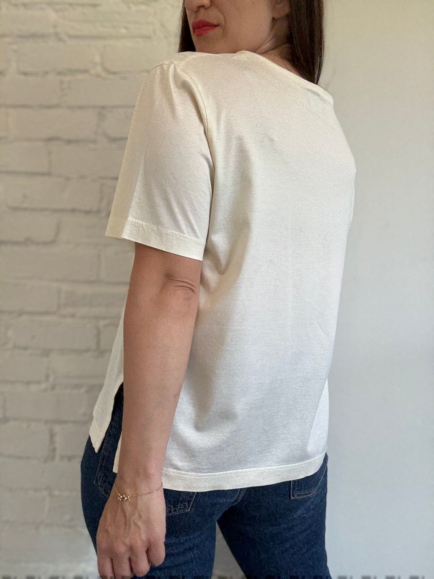 Italian Cotton Plain Ivory Tee - Size XL