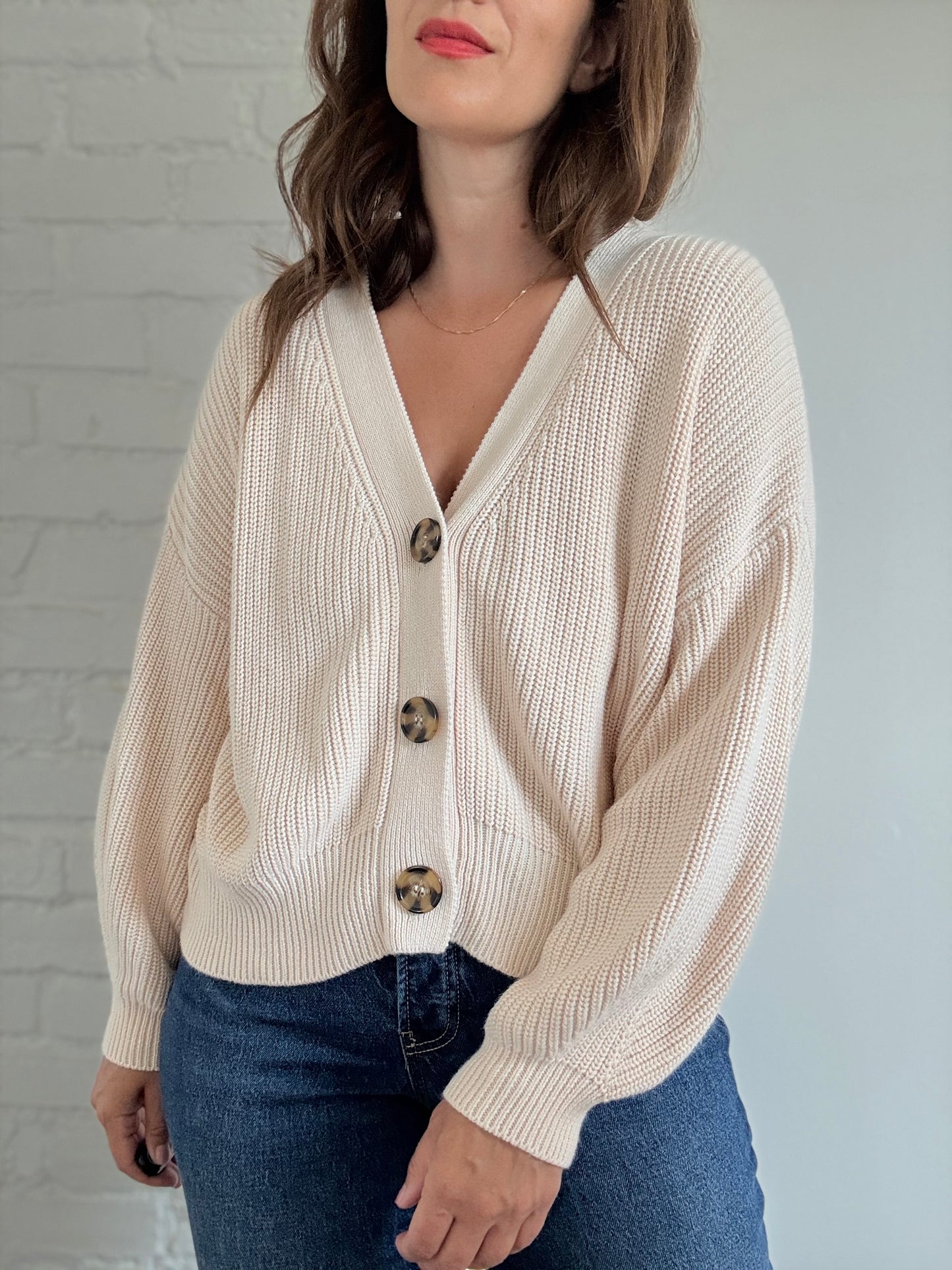 Relaxed Beige Knit Cardigan - Size M/L