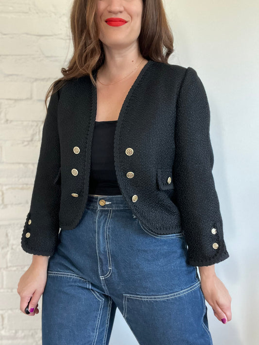 Textured Black & Gold Blazer - M