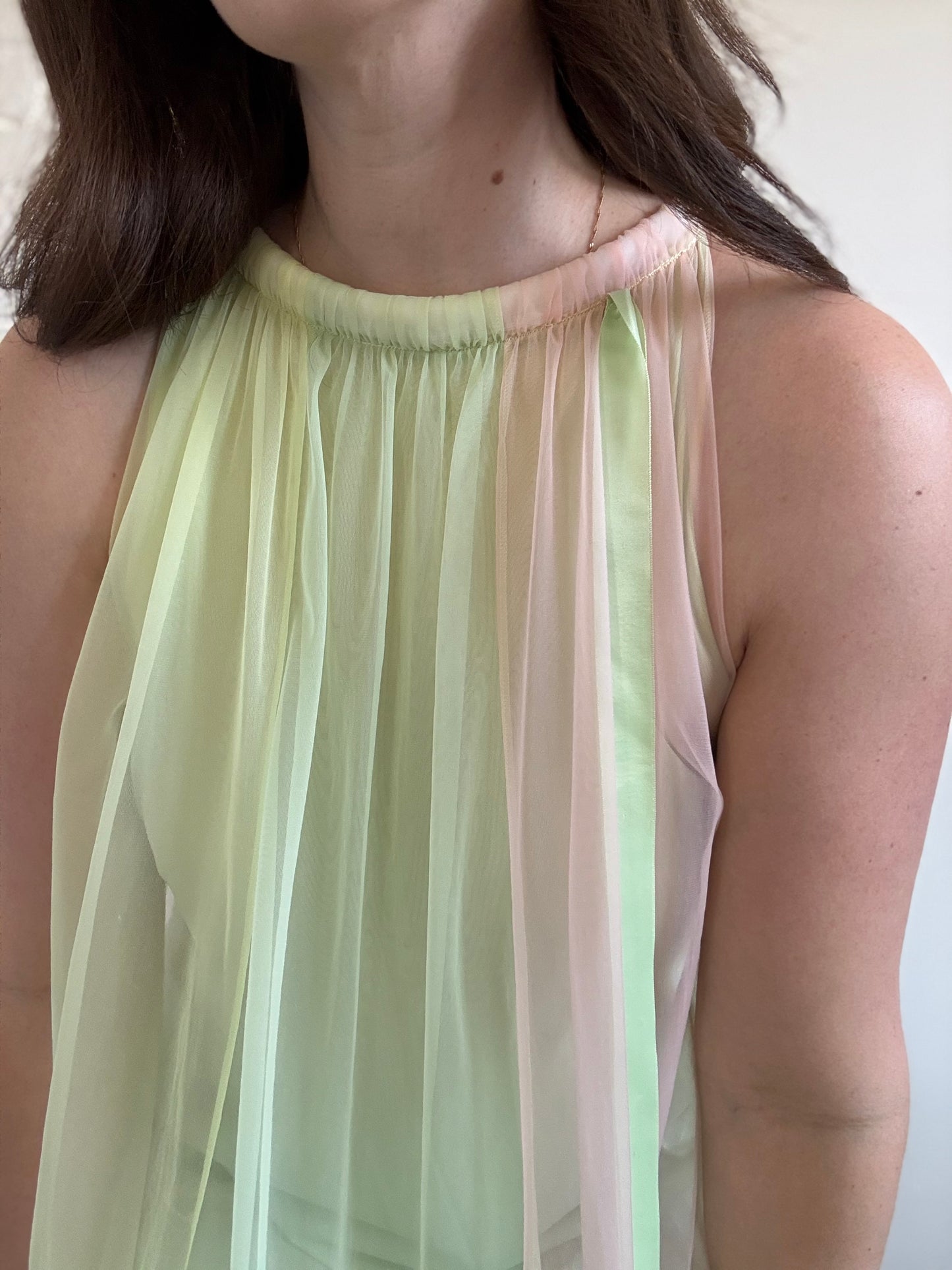 60s Pastel Nylon Chiffon Dress - Sz. M/L