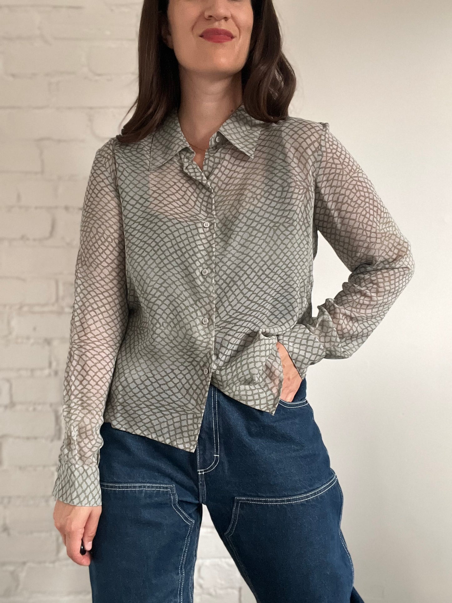 100% Silk Sage Shirt - L